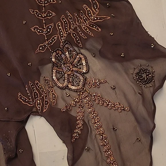 EUC VTG Marina 100% Silk Beaded and Sequined Chocolate Bown Lined Dress - Picture 13 of 17